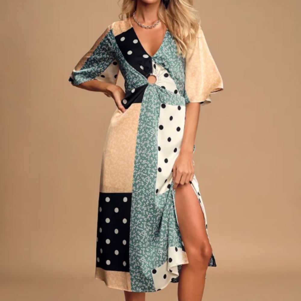 Mixing Things Up Black Multi Print Satin Midi Dress